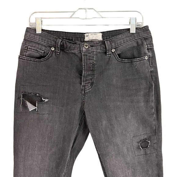 Free People Black Distressed Fishnet Mesh Skinny Jeans Size 28 - Picture 4 of 9